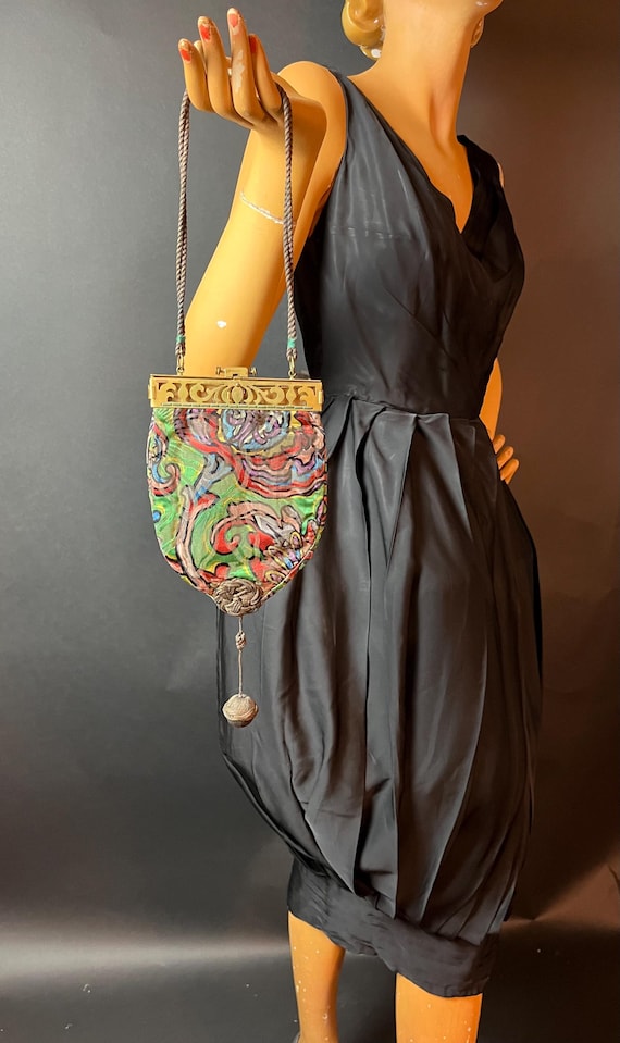 1920s Lamé Purse With Colourful Abstract Pattern, Pouch Shaped