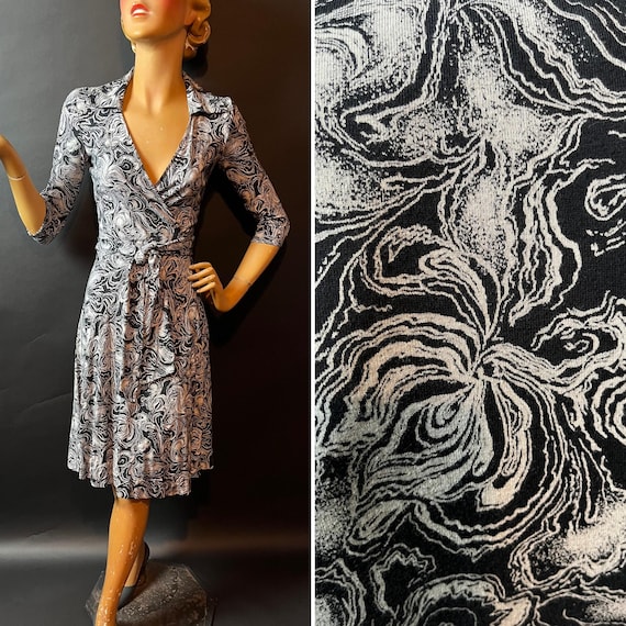 1970s Diane Von Furstenberg DVF Abstract Swirl Cotton Rayon Mix Wrap Dress,  Deep V Neckline, A-line Skirt, Wide Collar, 3/4 Sleeves, Classic - Etsy New  Zealand