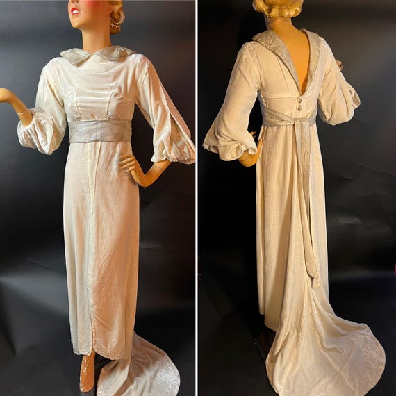 cream velvet wedding dress Vintage 1930s Warm Ivory Wedding Dress with Velvet