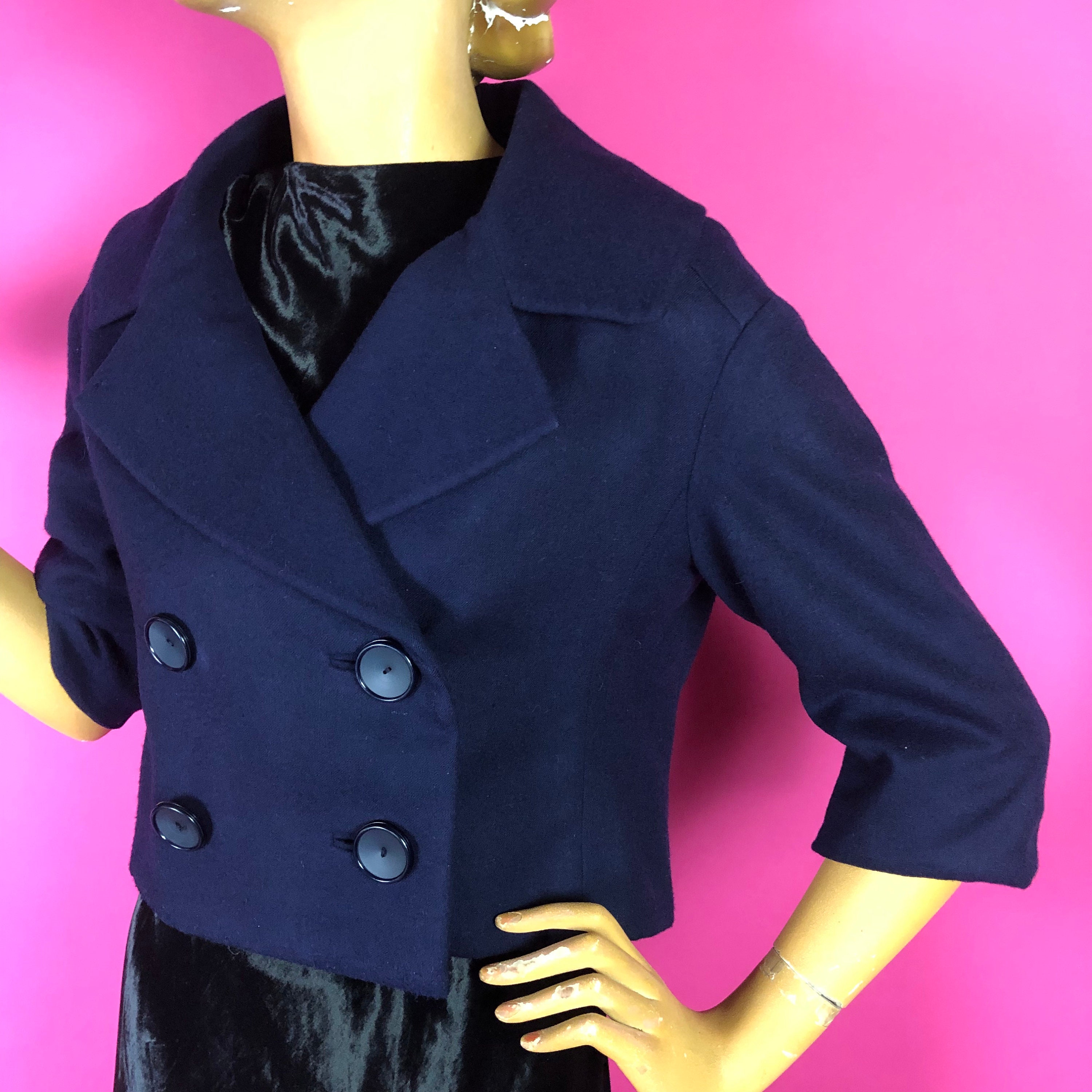Christian Dior ディオール ダッフルコート ブルー ヴィンテージ 1960s Christian Dior Navy Blue Brushed Wool Cropped Jacket