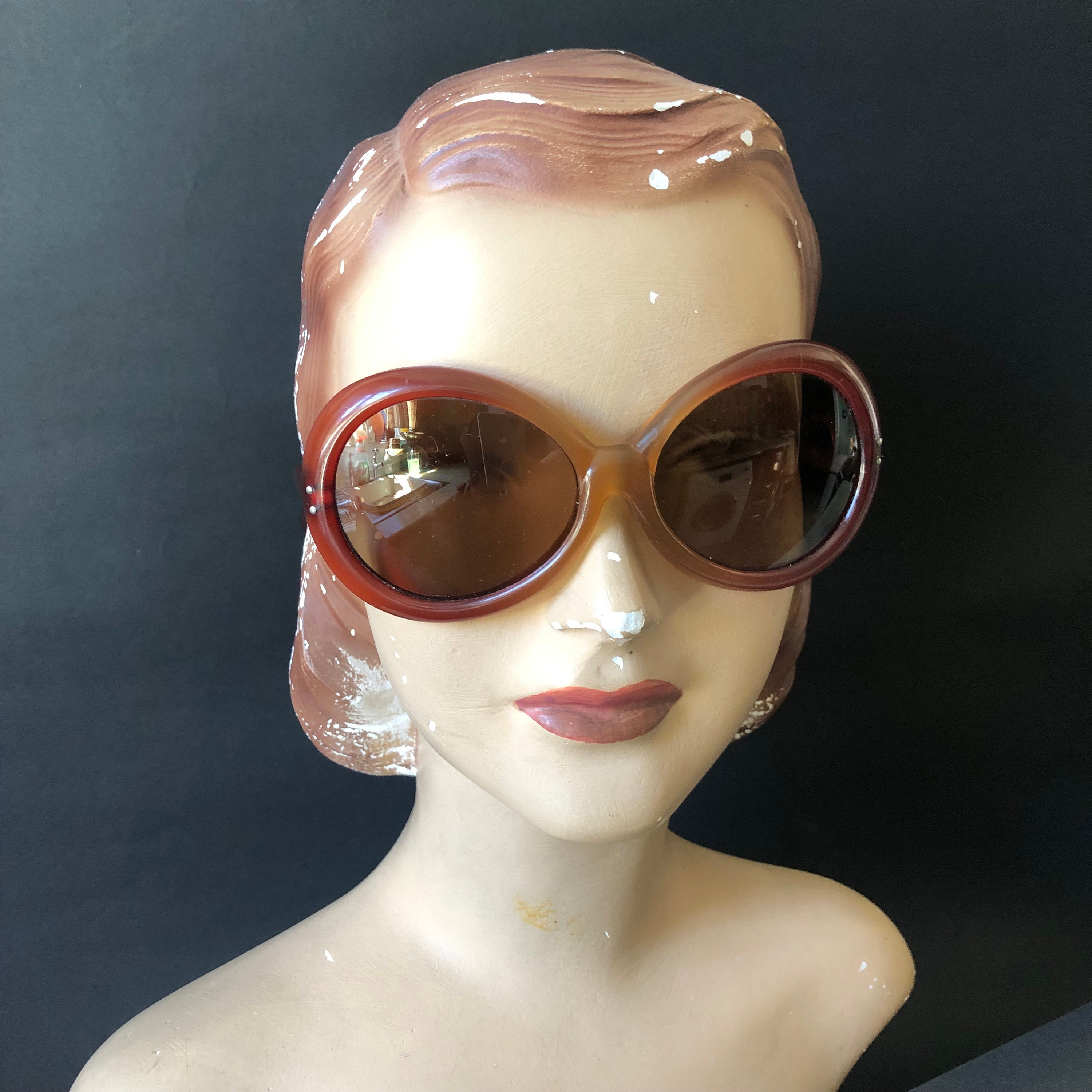 1960S 1970S French Oversized Sunglasses, Egg Shaped Lenses, Ombre Effect On Frames