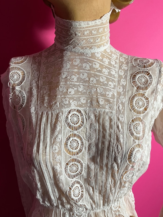 1910s Edwardian White Lawn Cotton Dress, High Sup… - image 3