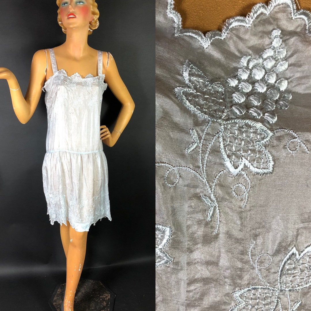 1920s Pale Blue Tissue Silk Step in With Grape Embroidery - Etsy UK