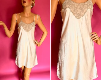 1930s Warm Candlelight Silk Charmeuse Step In or Slip with Lace Inset, Bias Cut, Hand Stitched, French Seams