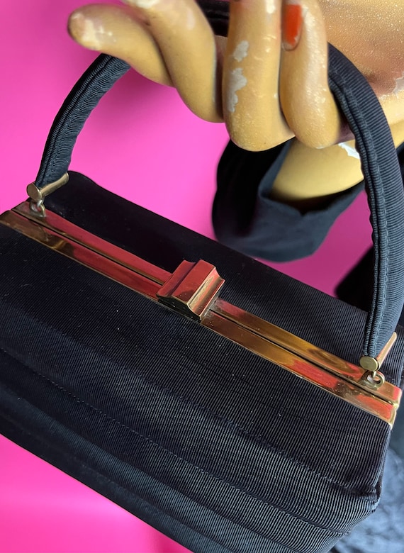 1940s Black Faille Box Purse with Padded Ridged D… - image 4