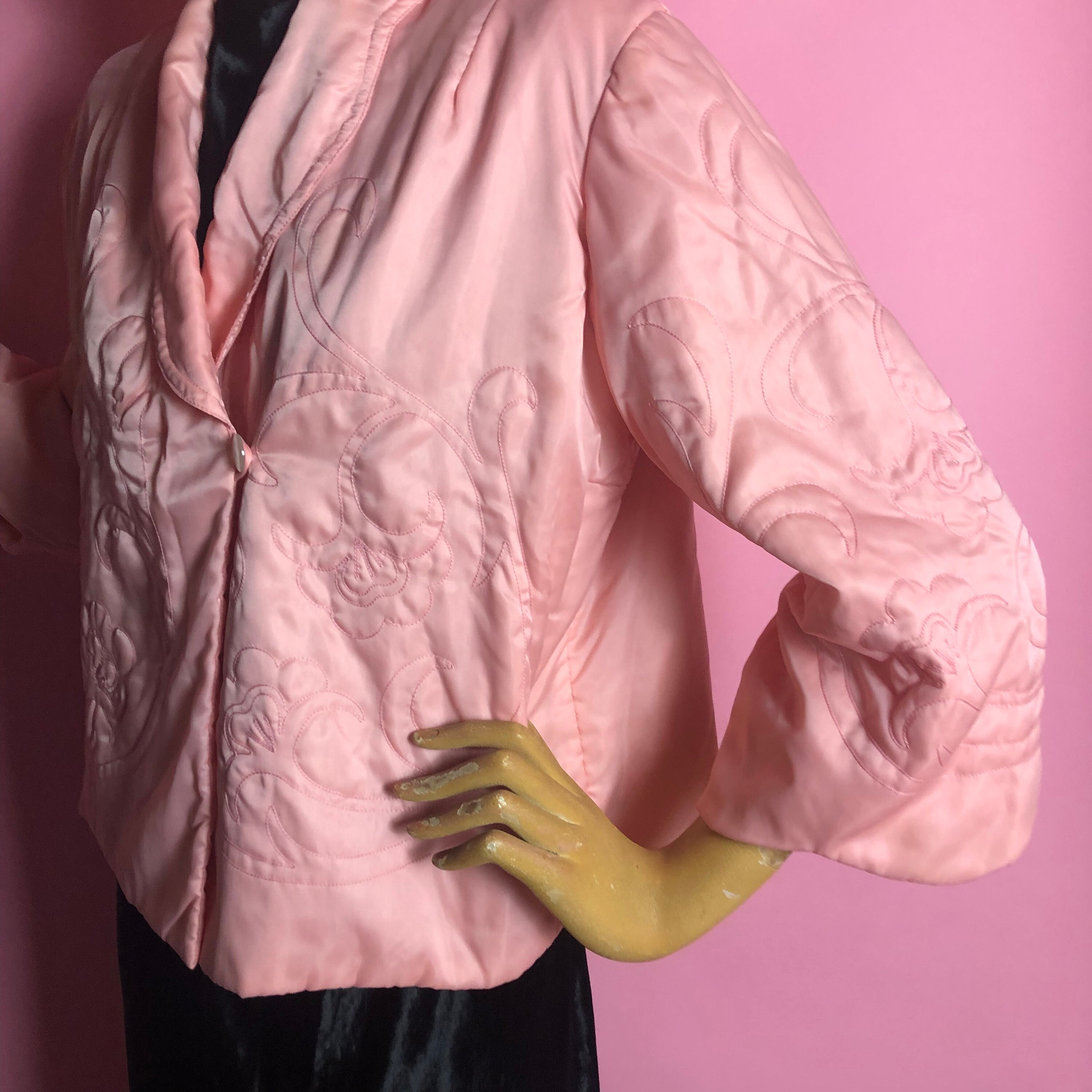 1940s Nylon Bed Jacket Lightly Padded With Floral Quilted Etsy