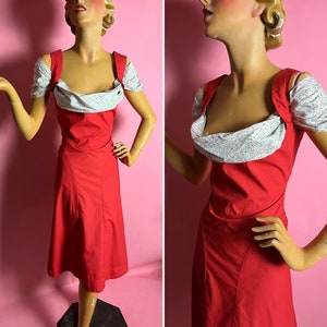 Y2K Vivienne Westwood Red Label Solid Red and Ditsy Floral Print Milkmaid Dirndl Style Dress, Larger Size IT46 (UK14/US10)
