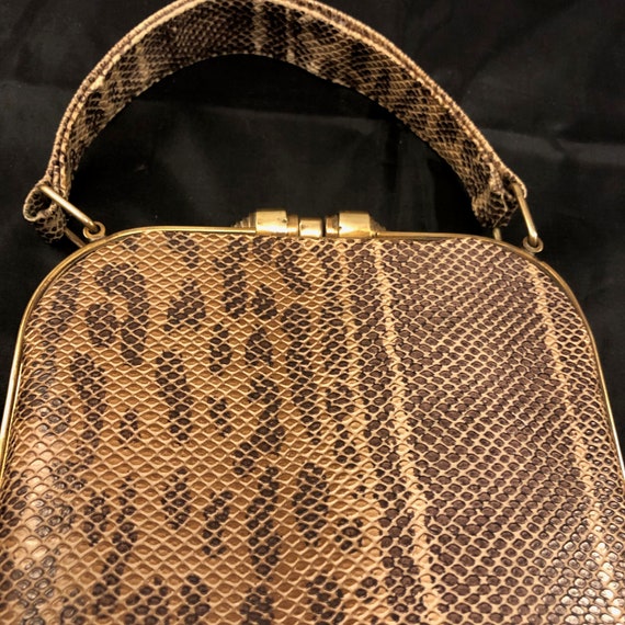 1940s Snakeskin (Possibly Faux) Trapezoid Purse H… - image 3