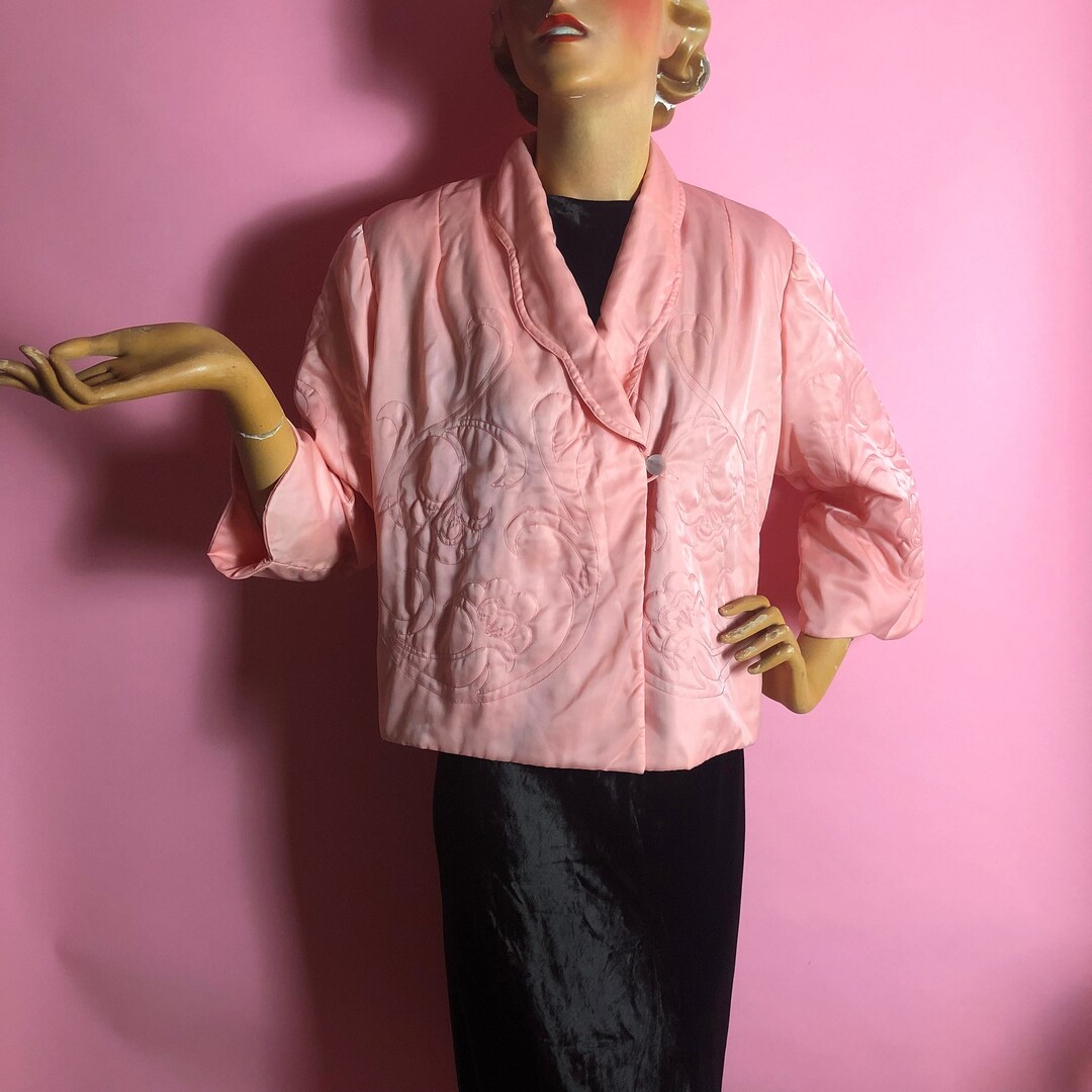 1940s Nylon Bed Jacket Lightly Padded With Floral Quilted Etsy