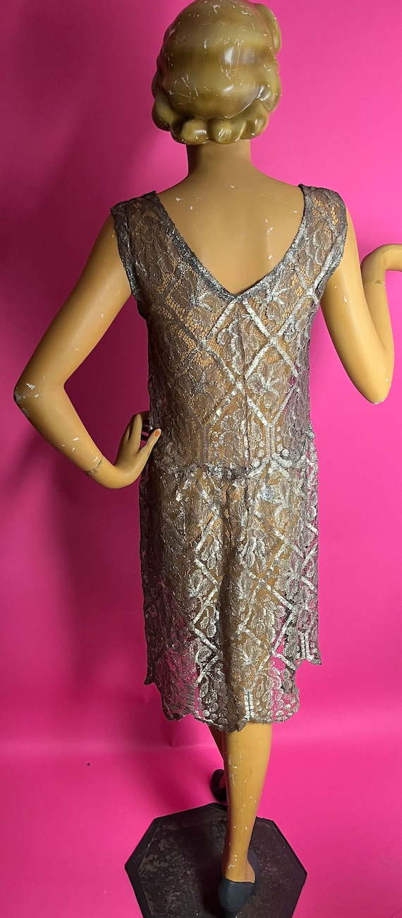 metallic flapper dress Vintage 1920's Metallic Gold Lam Lace Flapper Fringe Margot Robbie  Film-Worn Dress
