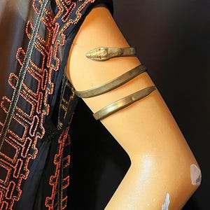 1920s Brass Snake Upper or Fore Arm Bangle, Costume Item, 85mm Diameter, 267mm/10.5 Inch Circumference, Red Painted Eyes