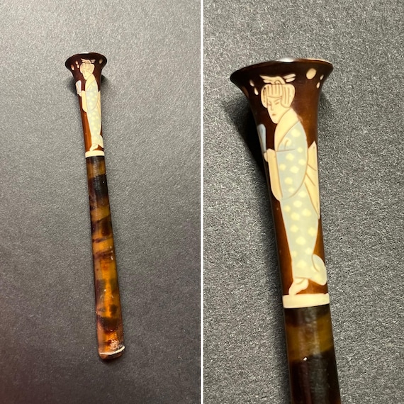 1920s Cigarette Holder With Japanese Lady Wearing a Polka Dot Kimono at  Tip, Faux Tortoiseshell Effect