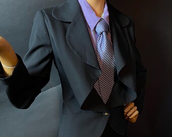 Y2K 2009 Vivienne Westwood Red Label Black Wool Jacket with Draped Lapel, Pockets, Single Button, Size IT44