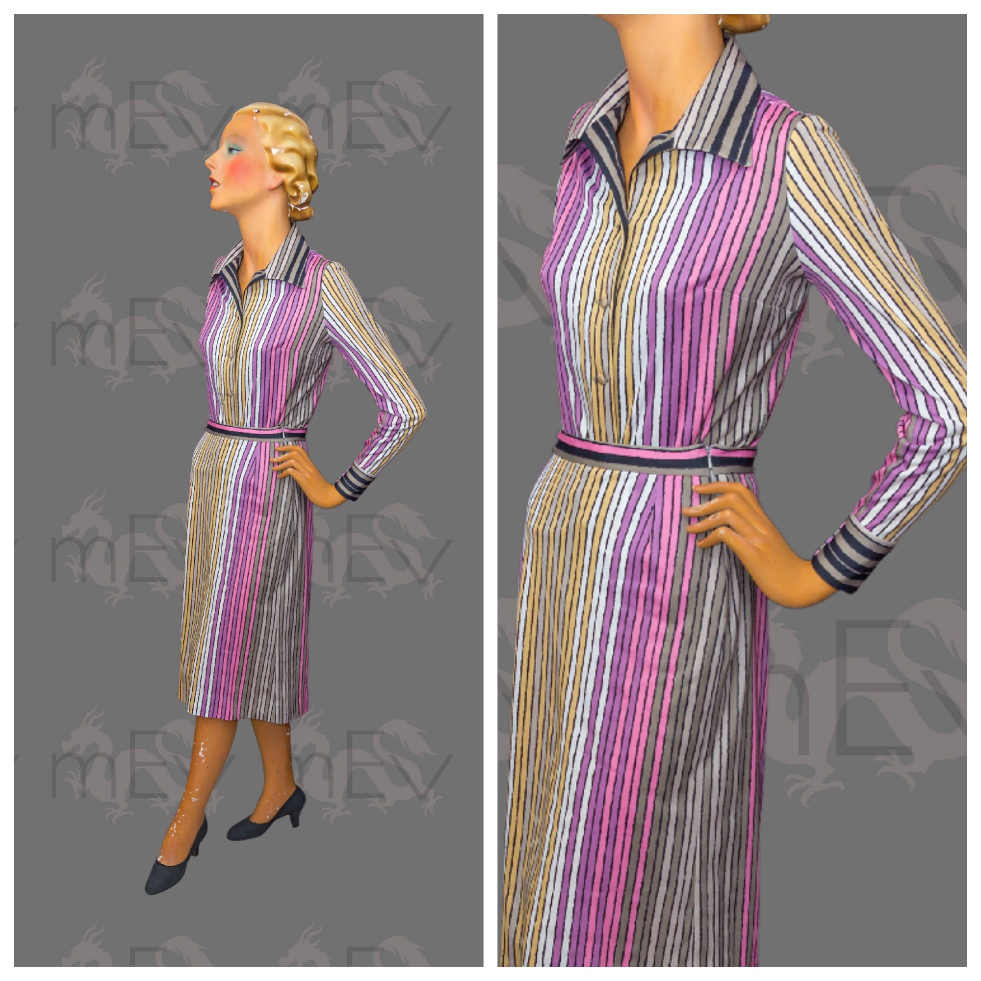 Image of S Striped Jersey Skirt & Blouse Set By Lerose, Marked Size Uk