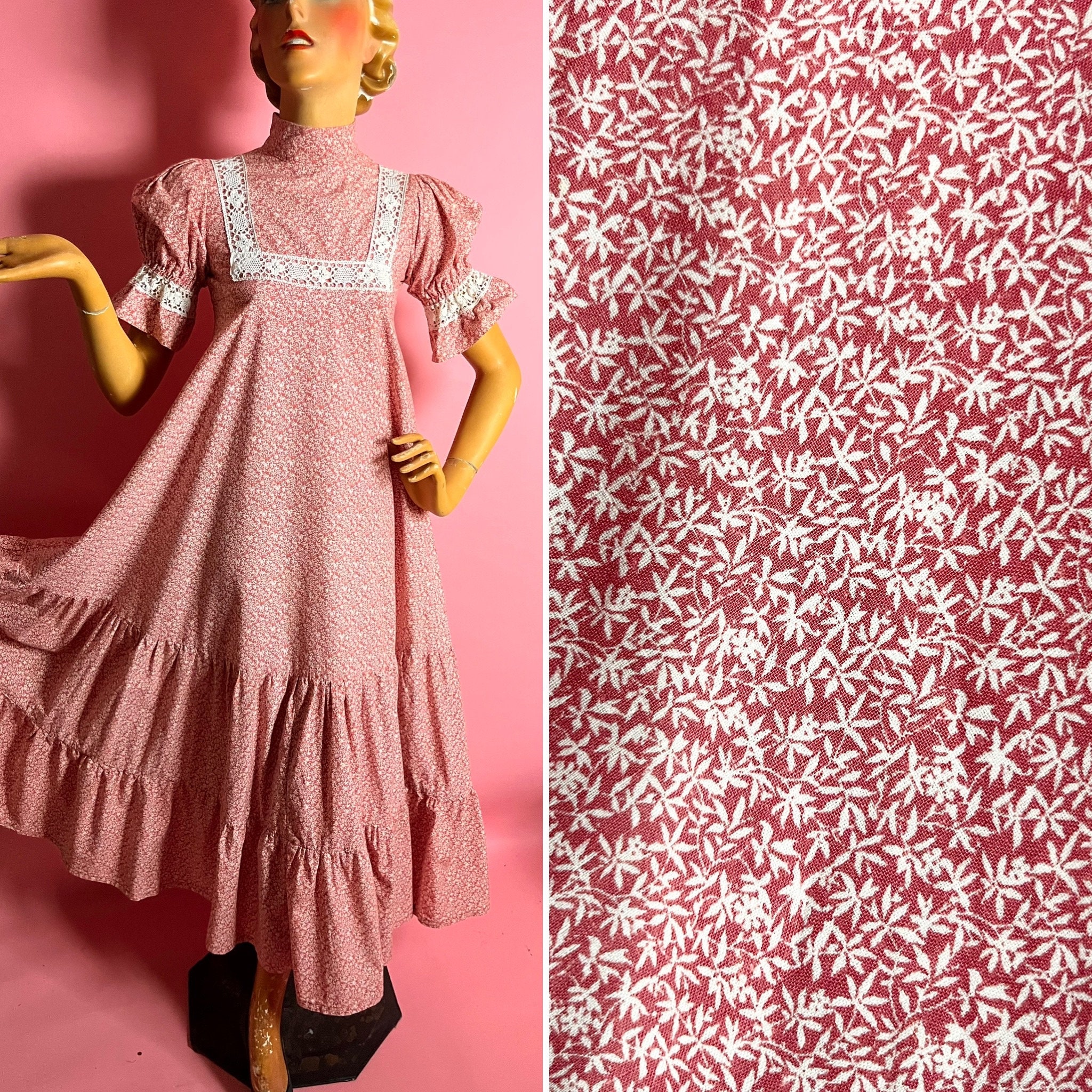 1970s Prairie Pink Floral Maxi Dress, Laura Ashley Look, Jcpenney Catalog,  Cotton Blend -  Canada