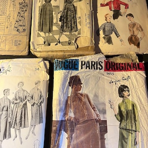 12 x Original 1930s-1950s Fashion Patterns, Dresses, Jackets, Skirts, Coats, Blouses, Vogue, McCalls, Simplicity, Inc Jacques Griffe