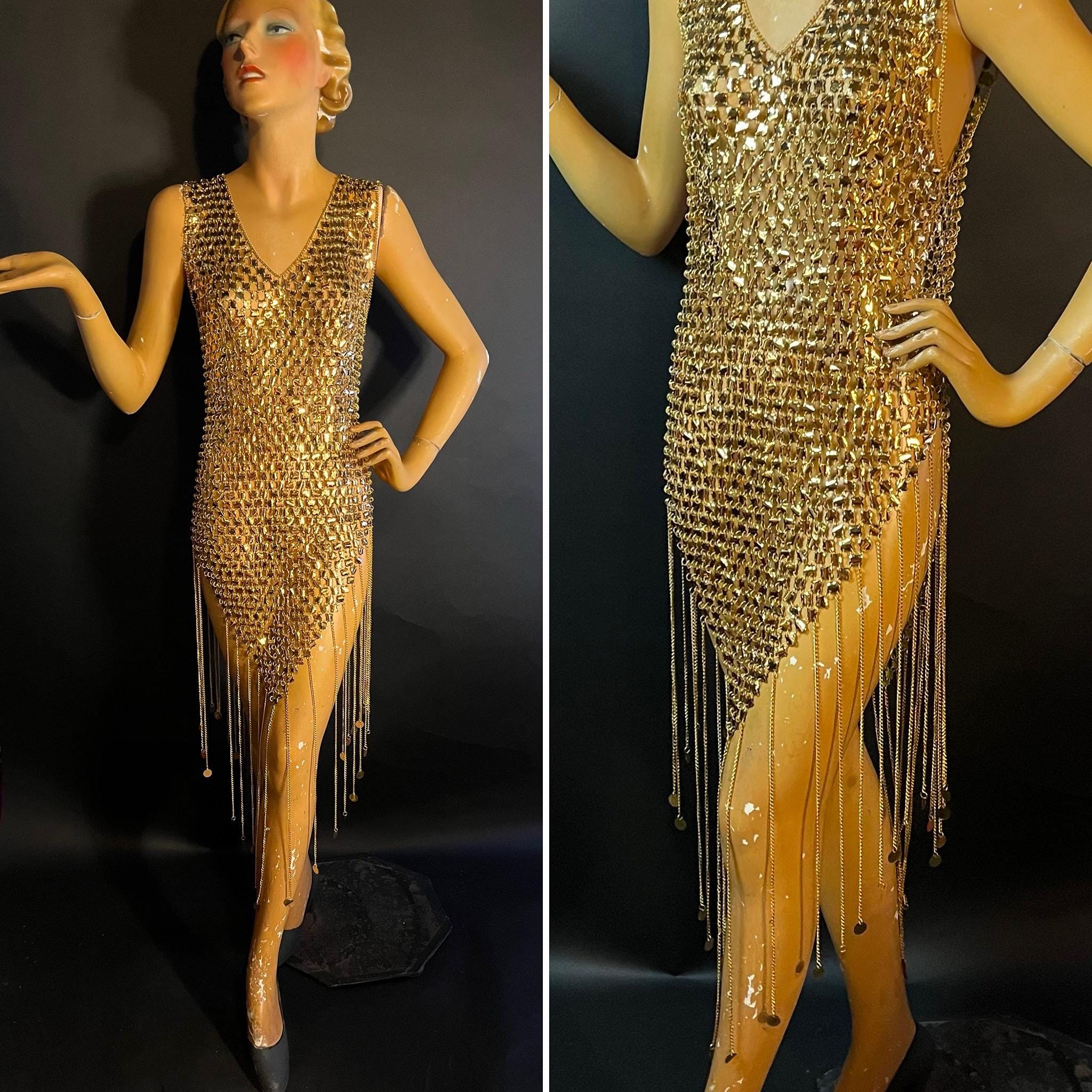 RESERVED Rare 1970s Paco Rabanne Futurist Gold Chainmail and