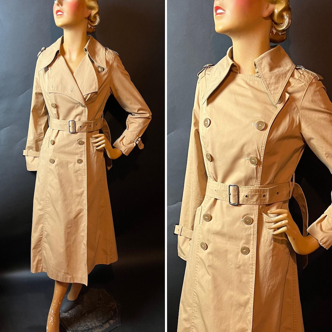 1970s Fitted Trench Coat With Belt, Warm Camel Cotton Poly Mix, Fitted ...