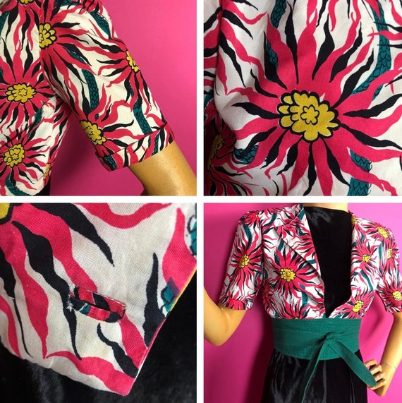 1930s or 1950s Bold Floral Print Bolero Cropped J… - image 10