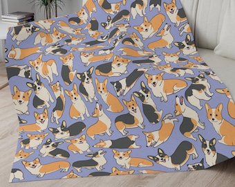 Kocyk Corgi, Rudy Tri Corgi, Uroczy prezent dla miłośnika psów, Trójkolorowy pluszowy Minky Corgi z mikrofibry, Trójkolorowy Welsh Corgi Mama i Tata
