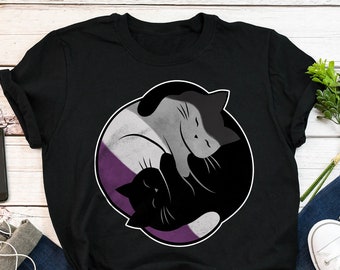 Asexual Pride Shirt, Women Men, Ace Flag Gift, LGBT T-shirt, Gay Pride Month Festival Tee, Asexual Tops, Clothing, Yin Yang Cat, Subtle