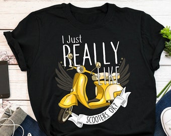 Camiseta divertida para scooter, unisex, para amantes de las motos, estilo vintage retro italiano, color amarillo, ideal para regalar. Camiseta de motociclista.