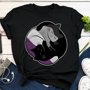 Asexual Pride Shirt, Women Men, Ace Flag Gift, LGBT T-shirt, Gay Pride Month Festival Tee, Asexual Tops, Clothing, Yin Yang Cat, Subtle