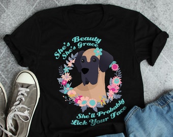 Grappig Great Dane-shirt, vrouwen mannen, hondenliefhebber cadeau, schattig Great dane-moeder T-shirt, Great dane-minnaar T-shirt, grafisch T-shirt huisdier, tops, Beauty Grace