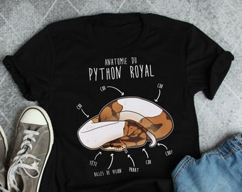 Anatomie Du Python Royal, Français Französisches lustiges geschecktes Ball Python-Shirt, Frauen, Männer, Reptil-T-Shirt, Schlangen-Liebhaber-Geschenk, Reptil-T-Shirt