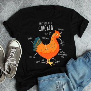 Funny Chicken Shirt, Women Men, Chicken Lover Gift, Cute Bird T-shirt, Chook Tshirt, Pet Hen Tee, Tops, Clothing, Farmer, Farming, Anatomy