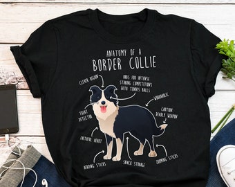 CafeTime Custom Border Collie Dog T-Shirt Rainbow Dog Lover Shirts