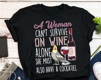 Camiseta de cacatúa, para mujer, regalo divertido para amantes de los loros, camiseta de pájaro adorable, camiseta divertida de cacatúa, camiseta para mascotas, top, mamá de cacatúa, amante del vino