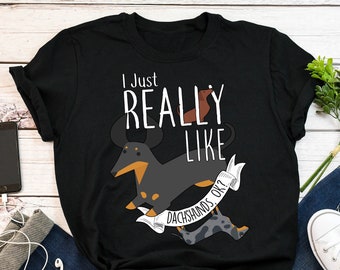 Funny Dachshund Shirt, Women, Men, Weiner Dog Lover Gift, Cute Sausage Dog T-shirt, Doxie Lover Tshirt, Pet Tee, Mom, Dad, Black Tan, Merle