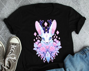 Jackalope Shirt, Women Men, Pastel Goth Lover Gift, Cute Bunny Rabbit T-shirt, Tshirt, Kawaii Goth, Cryptid, Fantasy Animal Jack Rabbit Hare