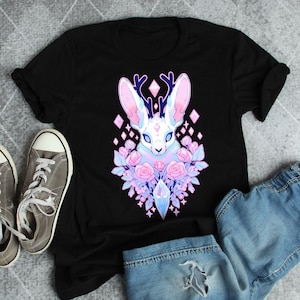 Jackalope Shirt, Women Men, Pastel Goth Lover Gift, Cute Bunny Rabbit T-shirt, Tshirt, Kawaii Goth, Cryptid, Fantasy Animal Jack Rabbit Hare