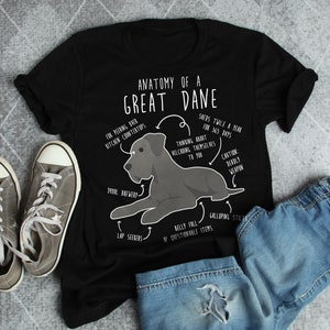 Blue Great Dane Shirt, Women, Men, Funny Dog Lover Gift, Cute Grey Gray Great Dane T-shirt, Dog Mom, Dog Dad Tshirt, Pet Tee, Anatomy