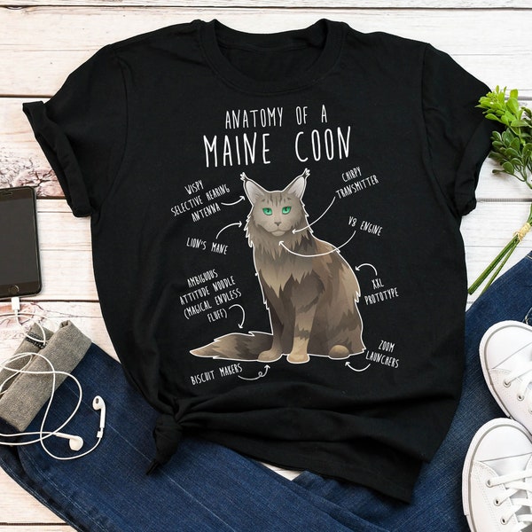 Maine Coon Cat Shirt, Women, Men, Funny Cat Lover Gift, Cute Pet T-shirt, Maine Coon Lover Tshirt, Maine Coon Tee, Cat Mom, Dad, Grey Blue