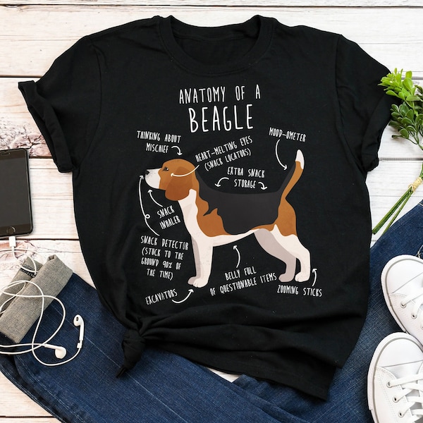 Beagle Shirt, Women, Men, Funny Dog Lover Gift, Cute Tri Color Beagle T-shirt, Pet Tee, Dog Mom, Dog Dad, Gift For Him, Her, Anatomy Top