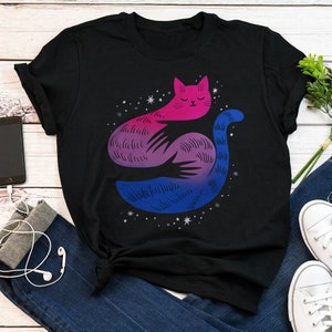 Bisexual Pride Shirt, Women, Men, Bi Gift, LGBT T-shirt, Gay Pride Month Festival Tee, Bi Flag, Bisexual Cat, Pride Cat Lover