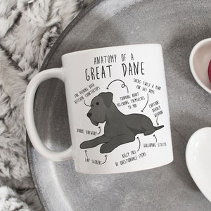 Blue Great Dane Mug, Cute Dog Coffee Gift, Grey Gray Great Dane Lover, Funny Pet Cup, Great Dane Mom, Great Dane Dad, Anatomy