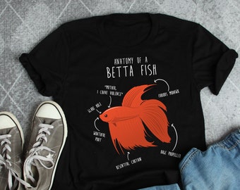 Betta Fish Shirt, Women, Men, Funny Betta Lover Gift, Cute Pet Siamese Fighting Fish T-shirt, Tropical Aquarium Tank Tshirt, Anatomy