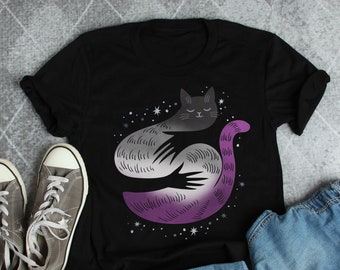 Asexual Pride Shirt, Women Men, Ace Flag Gift, LGBT T-shirt, Gay Pride Month Festival Tee, Ace Top, Subtle Asexual Cat, Cat Lover Demisexual