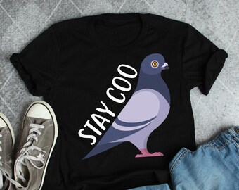 鳩シャツ、女性、男性、面白い鳥好きへのギフト、かわいい野生の鳩Tシャツ、鳩Tシャツ、ペットTシャツ、トップス、衣類、Stay Coo、動物の駄洒落