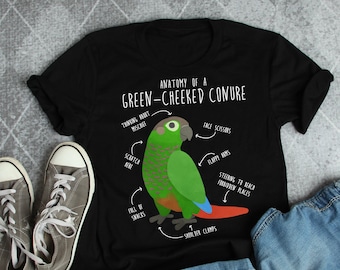 Greencheek Conure Shirt, Women, Men, Funny Parrot Lover Gift, Cute Pet Green Cheek Conure T-shirt, Greencheeked Cheeked, Bird Anatomy