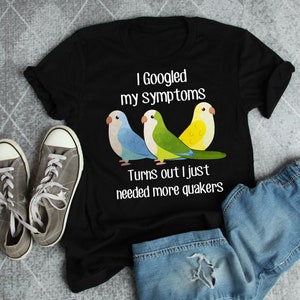 Quäker Shirt, Frauen, Männer, lustiges Papageien-Liebhaber-Geschenk, grün blaues Lutino, nettes Vogel-T-Shirt, Mönch-Papageien-T-Shirt, Haustier-T-Shirt, Spitzen, Birb Mom Dad
