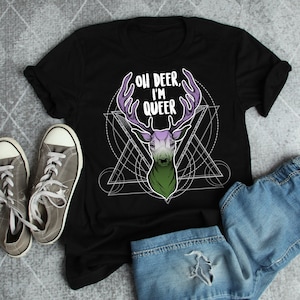 Genderqueer Pride Shirt, Pride Gift, LGBT T-shirt, Gay Pride Tee, LGBTQ, Oh Deer I&#39;m Queer, Flag, Transgender, Nonbinary, Trans, Genderfluid