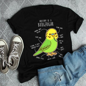 Budgie Shirt, Women, Men, Funny Parakeet Lover Gift, Cute Bird T-shirt, Budgerigar Tshirt, Pet Parrot Tee, Top, Green Budgie, Bird Anatomy