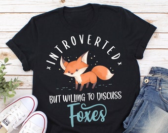 Shirt grappige vos, vrouwen mannen, cadeau vossenliefhebber, schattig T-shirt vos, T-shirt dierenliefhebber, vos cadeaus voor hem, haar, T-shirt, harige fandom introvert, blauw