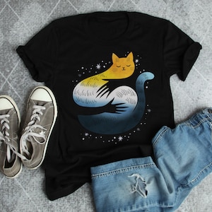 Aroace Pride Shirt, Sunset Flag, Women, Men, Aro Ace Pride Gift, LGBT T-shirt, Gay Pride, Aromantic Asexual, Aroace Cat, Pride Cat Lover
