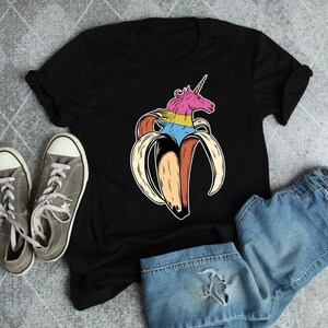 Pansexual Pride Shirt, Women Men, Pan Pride Flag Gift, LGBT T-shirt, Gay Pride Month Festival Tee, Subtle Unicorn Banana Weird Funny